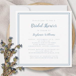 Bridal Shower Modern Square Elegant Dusty Blue Invitation