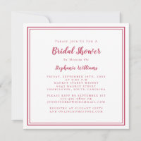 Bridal Shower Modern Square Elegant Magenta Red