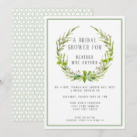 Bridal Shower Modern Watercolor Leaf Wreath Green