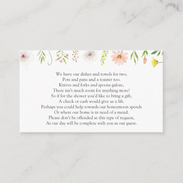 Bridal Shower Money Request Enclosure Card (Front)