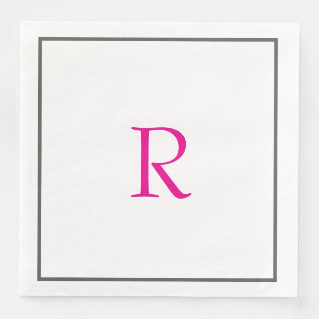 Bridal Shower Monograms Name Hot Pink Wedding  Napkin (Front)
