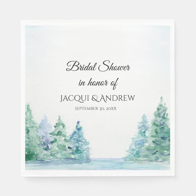 Bridal Shower Mountain Pines Lakeside Watercolors Napkin (Front)
