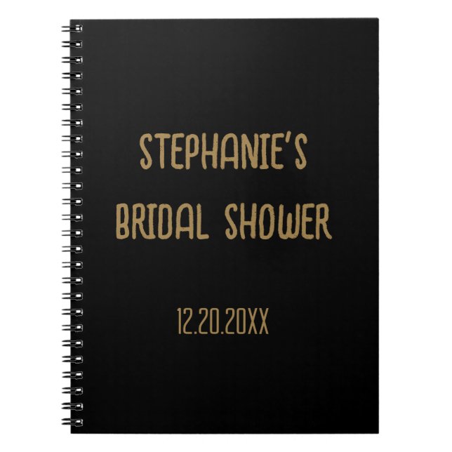 Bridal Shower Name Black Gold Wedding Guest Notebook (Front)