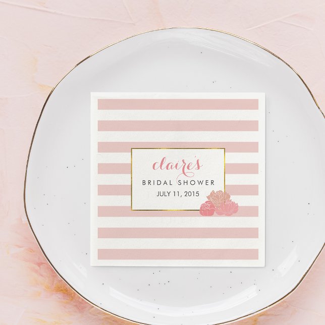 Bridal Shower Napkins | Pink Stripe & Blush Peony (Creator Uploaded)