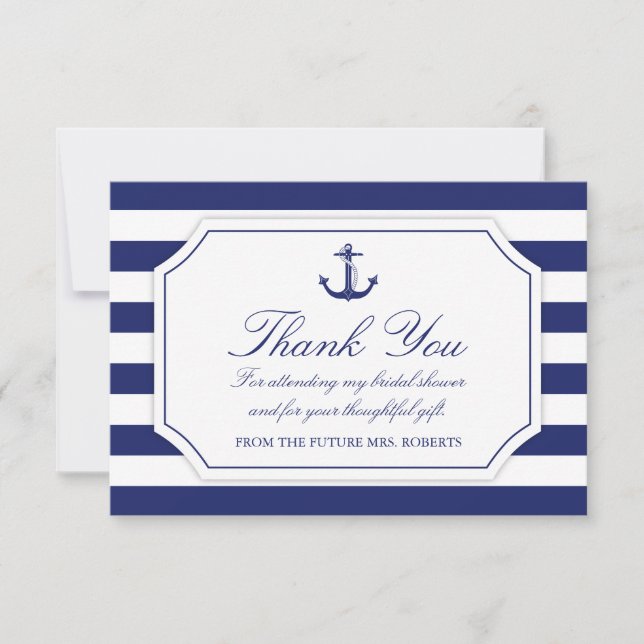 Bridal Shower Nautical Anchor Navy Blue Thank You (Front)