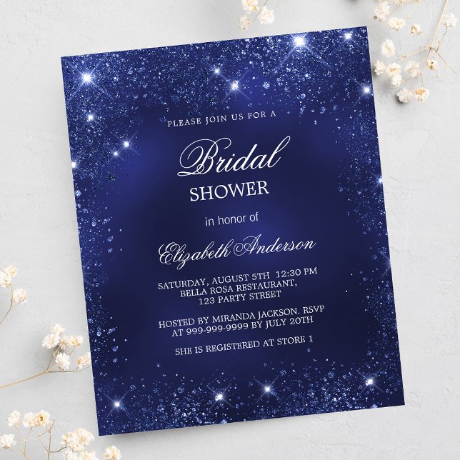 Bridal Shower navy blue budget invitation Flyer (Creator Uploaded)