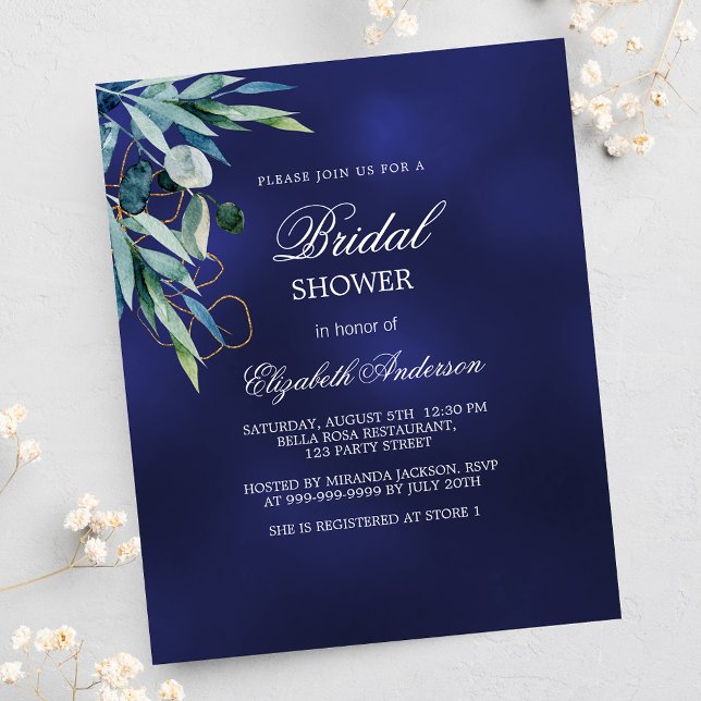 Bridal Shower navy blue greenery budget invitation (Creator Uploaded)