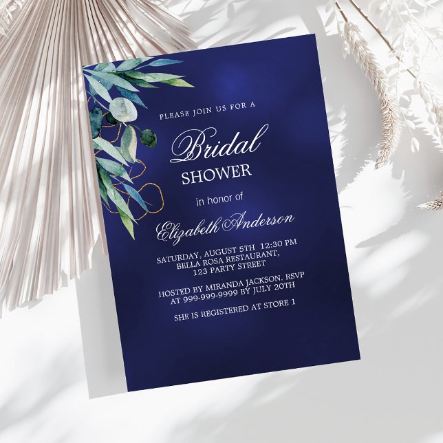 Bridal Shower navy blue greenery elegant Invitation (Creator Uploaded)
