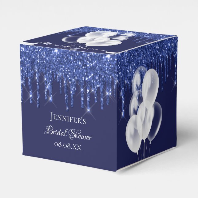 Bridal Shower navy blue white balloons thank you  Favour Box (Front Side)