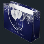 Bridal Shower navy blue white glitter balloons  Large Gift Bag<br><div class="desc">A navy blue background decorated with glitter sparkles and balloons.  The blue colour is uneven. Personalise and add a date,  name. The text: The name is written in white with a modern hand lettered style script</div>