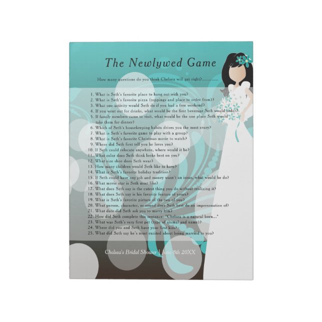 Bridal Shower Newlywed Game - Turquoise & Choc Notepad (Rotated)