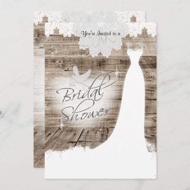 Bridal Shower on Barn Wood with Lace & White Dove Invitation (Front/Back)