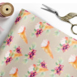 Bridal Shower or Birthday Floral Wrapping Paper<br><div class="desc">Purple Flowers and Ice cream Wrapping Paper is perfect for a summer birthday or bridal shower. Bright purple flowers with pink ice cream cones. A unique and fun pattern! 
All designs are © SUGAR AND SPICE INVITATIONS.LLC</div>