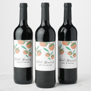 Bridal Shower Oranges Hand Drawn Botanical  Wine Label