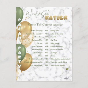 Bridal Shower. Pajama Party Games Postcard