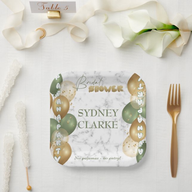 Bridal Shower. Pajama party Paper Plate (Wedding)