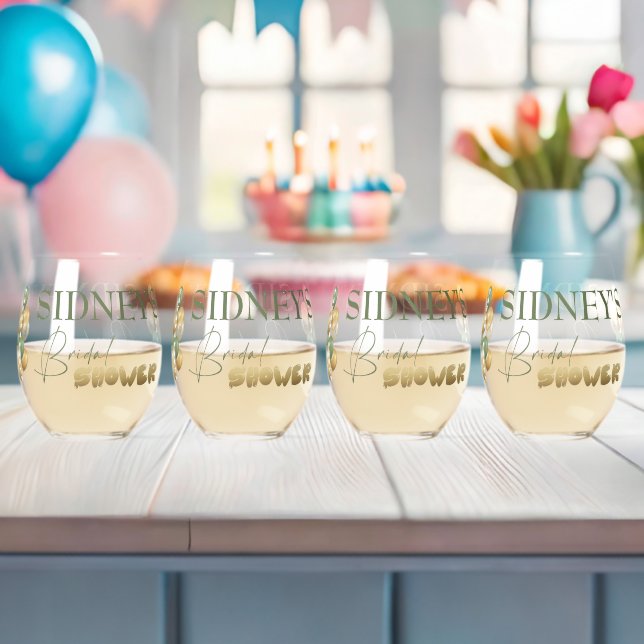 Bridal Shower. Pajama party Stemless Wine Glass (Insitu (Baby Shower))