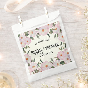 Bridal Shower Pale Pink White Roses Wreath Design Favour Bags