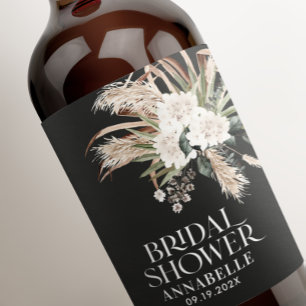 Bridal shower pampas boho black modern elegant wine label