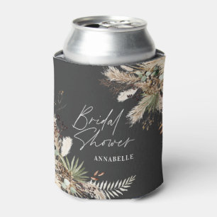 Bridal shower pampas eucalyptus modern black chic can cooler