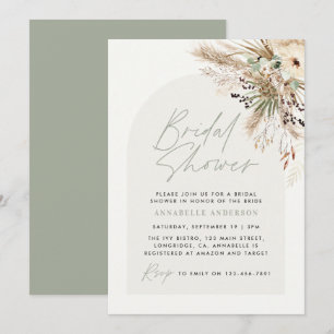 Bridal shower pampas eucalyptus modern sage green invitation