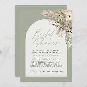 Bridal shower pampas eucalyptus modern sage green invitation
