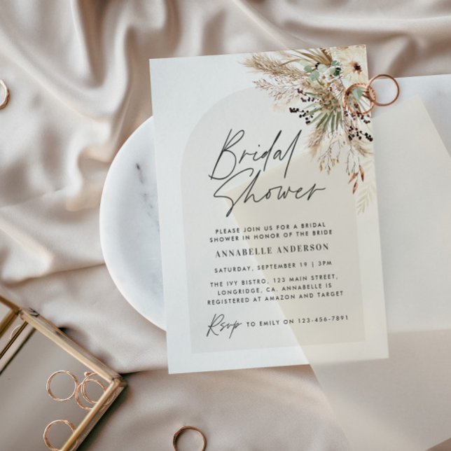 Bridal shower pampas grass modern black elegant invitation (Creator Uploaded)