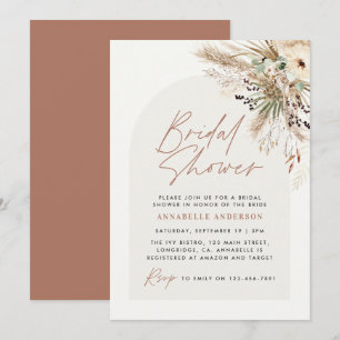 Bridal shower pampas grass modern boho elegant inv invitation