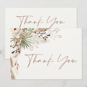 Bridal shower pampas grass modern boho elegant inv thank you card