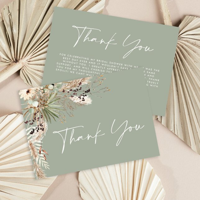 Bridal shower pampas grass modern boho elegant tha thank you card (Creator Uploaded)
