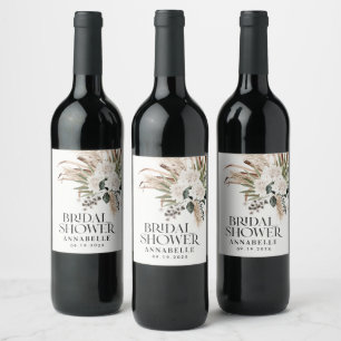 Bridal shower pampas grass modern elegant natural wine label