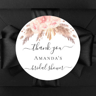 Bridal Shower pampas grass rose gold blush floral Classic Round Sticker