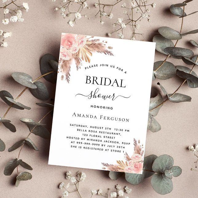 Bridal shower pampas grass rose gold boho invitation (Creator Uploaded)