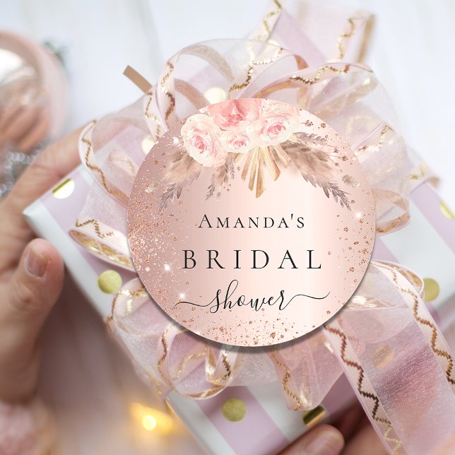 Bridal Shower pampas grass rose gold floral  Classic Round Sticker (Creator Uploaded)