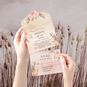 Bridal Shower pampas grass rose gold floral RSVP All In One Invitation