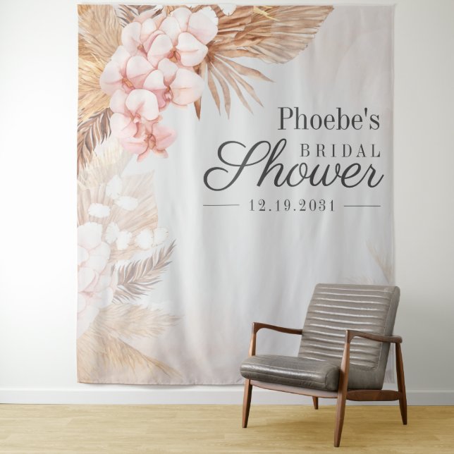 Bridal Shower Pampas Grass Tan Rustic Floral Tapestry (In Situ)