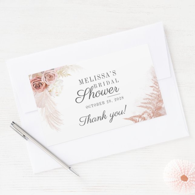 Bridal Shower Pampas Grass Terracotta  Rectangular Sticker (Envelope)