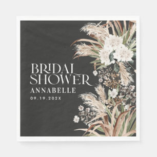 Bridal shower pampas modern elegant black boho napkin
