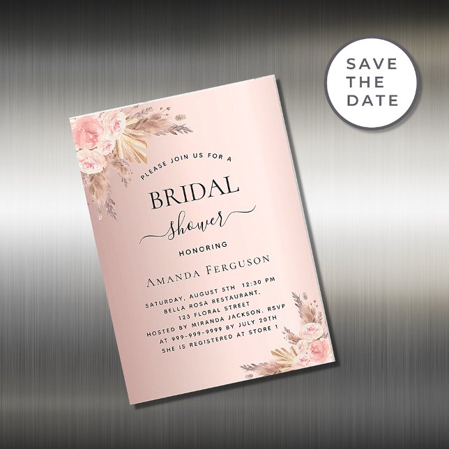 Bridal shower pampas rose boho invitation magnet (Creator Uploaded)