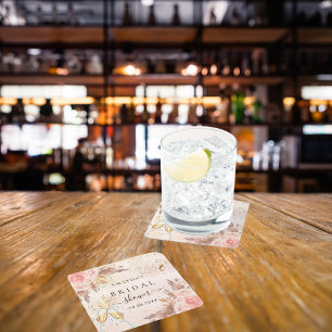 Bridal Shower pampas rose gold bubbly Square Paper Coaster