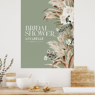 Bridal shower pampas terracotta modern sage green poster