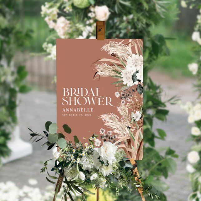 Bridal shower pampas terracotta modern terracotta poster (Creator Uploaded)