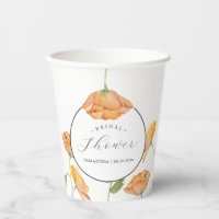 Bridal Shower Paper Cups Orange Poppy Flowers