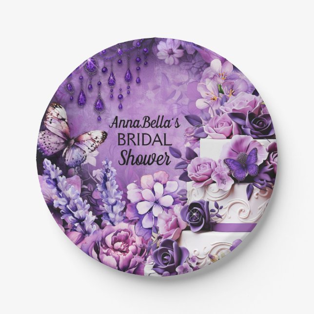 Bridal Shower Paper Plate – Purple Reverie Garden  (Front)