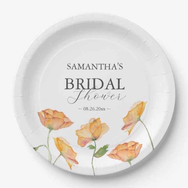Bridal Shower Paper Plates Orange Poppy Flower (Front)