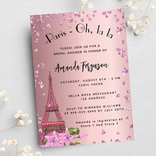 Bridal shower Paris Eiffel tower pink luxury Invitation