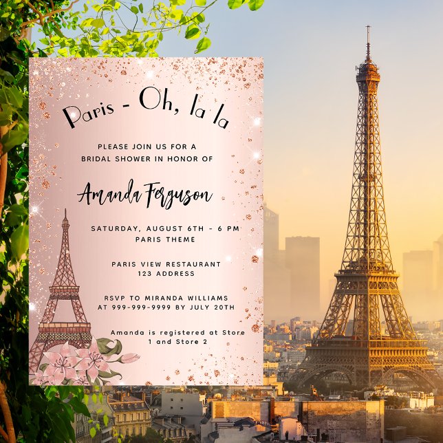 Bridal shower Paris Eiffel tower rose gold  Invitation (Creator Uploaded)