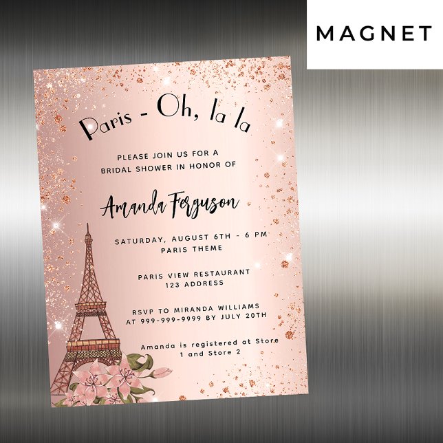 Bridal shower Paris Eiffel tower rose gold luxury Magnetic Invitation (Creator Uploaded)