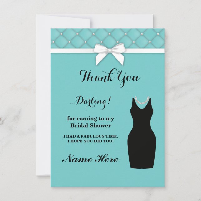 Bridal Shower Party Blue Black Thank You Cards (Front)
