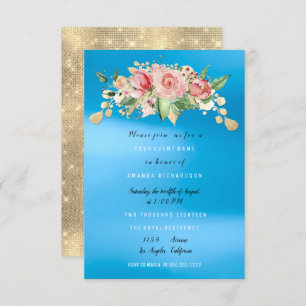 Bridal Shower Party Blue Painted Flower Watercolor Invitation